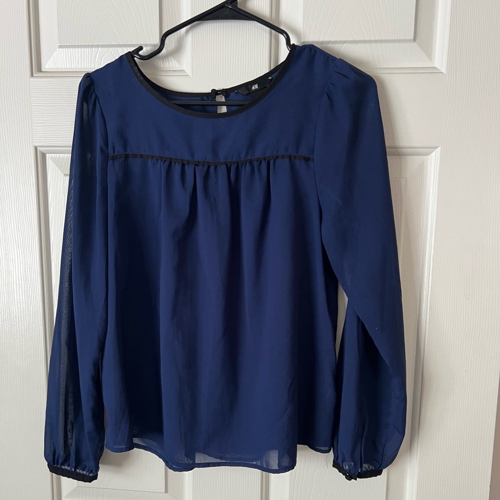 H&M size 2 blue sheer long sleeve top